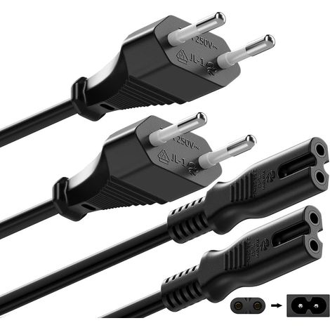 Euro Stromkabel, 1.5M IEC C7 Figure 8 Euro Stecker 2-Pin Câble Kompatibel mit PS3 PS4 HP Philips Drucker Samsung LG TCL Sony Philips TV TV PC Monitor etc-Schwarz【2er-Pack】 (1/5)