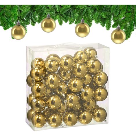 Relaxdays Palline di Natale, Set da 50 Palle Albero, Addobbi Natalizi, ∅ 6 cm, Sfere in Plastica Lucida, Dorate (1/5)