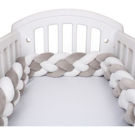 3M Tour de Lit Bébé 4 Brins Coussin Serpent Coussin Tressé Pare-chocs Velours Protection Bébé blanc + blanc + gris + gris