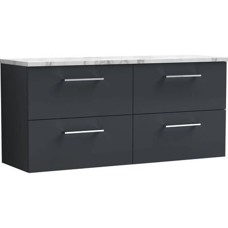 Balterley Bramshall 1200mm Wall Hung 4 Drawer Vanity Unit with Laminate Worktop for Spacious Contemporary Bathroom Storage Dark Grey