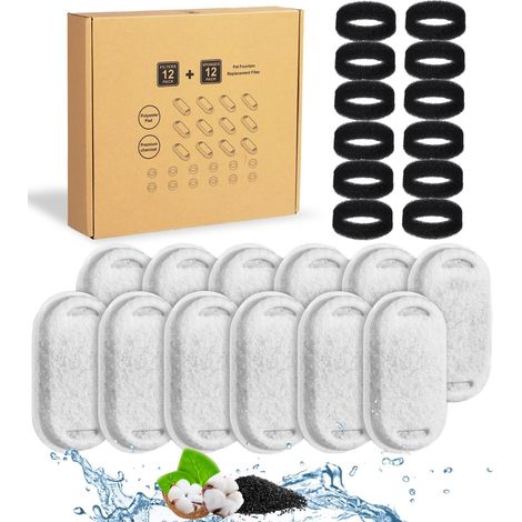 Filtro para fuente de agua para gatos, paquete de 24 filtros para fuente de agua para gatos, 12 filtros de carbón y 12 esponjas de espuma, filtro de espuma de repuesto para fuente de agua para gatos d (1/5)