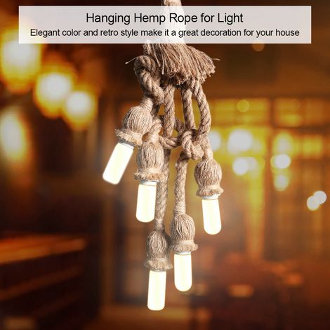 Suspension vintage en corde de chanvre à 5 têtes pour lampe rétro, culot E27 (1/5)