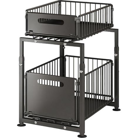 1 - Étagère Sous Évier - Panier Coulissant - Structure Réglable En Acier Carbone - Rangement Cuisine Salle De Bain Placard - Noir - 41x28x49cm