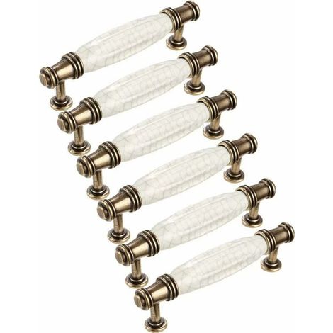 Poignée de porte vintage en forme de T pour tiroir de placard, meubles de chambre, en céramique et alliage de zinc. Entraxe : 128 mm / Longueur totale : 150 mm. Lot de 6. (1/5)