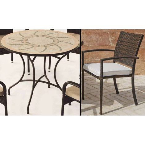 Conjunto de mesa y 4 sillones terraza jardin mosaico Bora/Bahia-90/4. (1/3)
