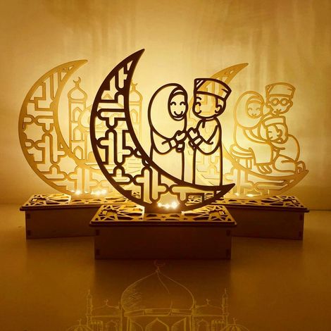 Lampe LED en bois, décoration de Ramadan, veilleuse LED portable pour l'Aïd, ornement de table idéal pour la décoration de l'Aïd et du Ramadan (1/5)