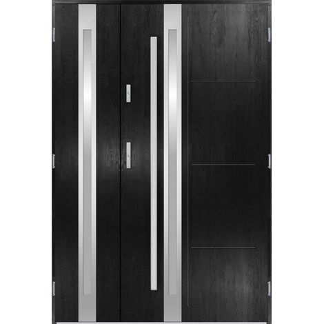 Porte d'entrée double GALILÉE 130x200 cm noir - Poignée et serrure : Sans - Poussant: Gauche