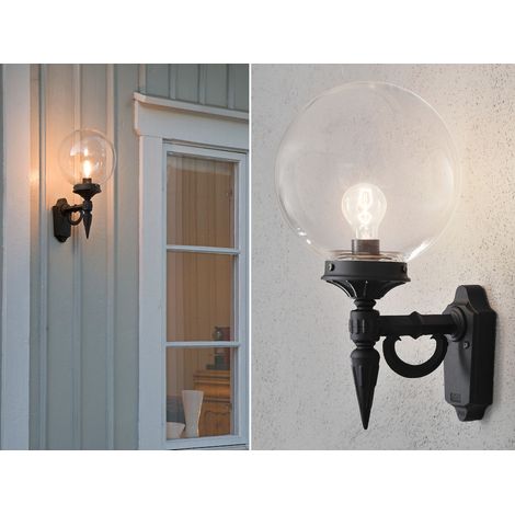 LED Außenwandleuchte Aluminium Schwarz mit Glaskugel, Höhe 44cm (1/5)