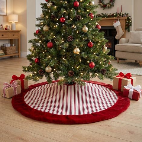 Red Velvet Striped Christmas Tree Skirt (1/2)