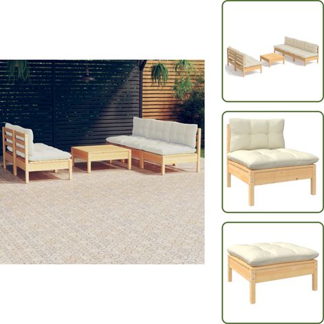 Salon de jardin 6 pcs avec coussins crème bois de pin - Salon De Jardin - Mobilier De Jardin - Ensemble De Salon - Meubles De Terrasse - Chaise Longue (1/5)