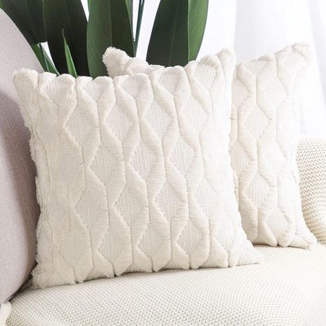 Fodera per cuscino in morbido velluto di lana a pelo corto con bordo in velluto - Stile di lusso - Per divano e camera da letto - 45x45 cm - Beige chiaro