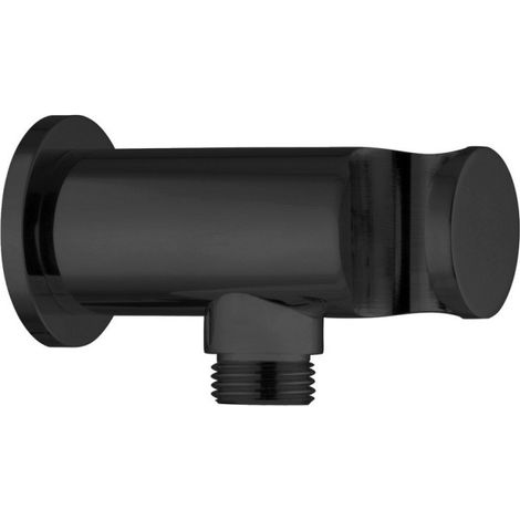 Prise d'eau et support douchette ronde métal noir - THEWA AC163NE