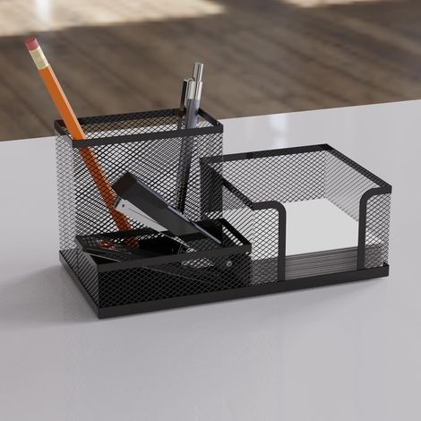 Schreibtisch-Organizer und Stifthalter aus schwarzem Metallgeflecht – Bürozubehör – Organizer für Schulbedarf – Organizer für Stifte und Schreibwaren – 20,3 x 10,3 x 10,3 cm – Schwarz
