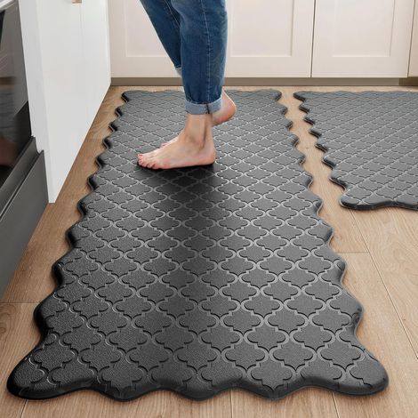 PVC Kitchen Floor Mat, Anti-slip, Oil-resistant, Thickened, Waterproof, Bathroom Mat, Household Mat - Black - 441501.0cm