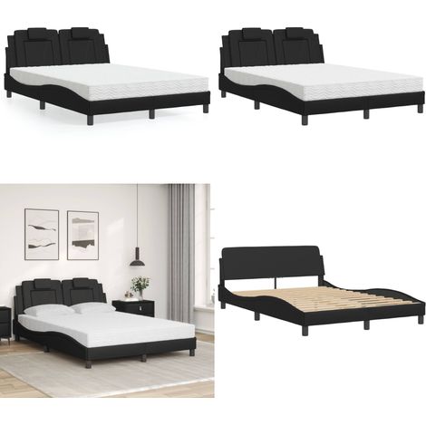 Bett mit Matratze Schwarz 140x200 cm Kunstleder - Schlafzimmermöbel - Bettgestell - Doppelbett - Boxspringbett - Bettenrahmen - Home & Living (1/5)
