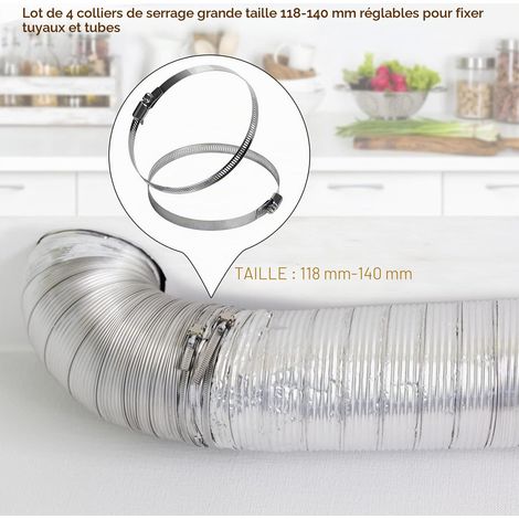 Set mit 4 großen Schlauchschellen. Verstellbare Schlauchschellen von 118 bis 140 mm zur Befestigung von Rohren und Schläuchen. (1/5)