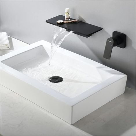 Bassin Robinet Mural Mural doré brossé lavabo Robinet de Robinet de lavabo à Eau Noire Robinet Robinet Robinet(Zwart) (1/5)