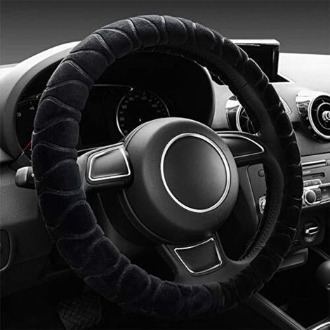 Plush Car Steering Wheel Cover, Universal Car Steering Wheel Protector, 38cm Car Steering Wheel Cover, Winter Car Steering Wheel Protection, Non-Slip, Breathable (Black) (1/5)