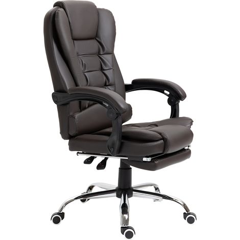 Chaise de Bureau Reclinable de Style Présidentiel avec Repose-Pieds, 64.5x69x109-117 cm, couleur Café (1/5)