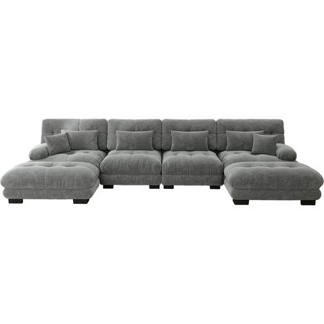 Modulares U-Ecksofa 4-Sitzer aus grauer Chenille mit mobilem Ottoman MODENUIT (1/5)