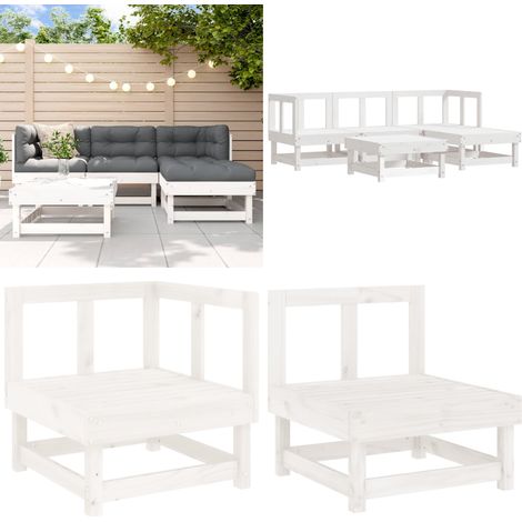 5-tlg. Garten-Lounge-Set Weiß Massivholz Kiefer - Gartenmöbel - Loungesessel - Gartenloungeset - Rattan Möbel - Kiefernholz - Home & Living