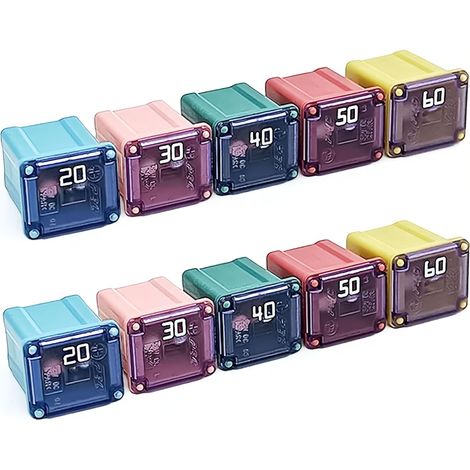 For Jcase Fuse Assortment Automotive Low Profile Box Shaped Fuse Kit: Ideal for Cars Trucks SUVs & More 20A 30A 40A 50A 60A Fuses (Pack of 10 2 per Amp Rating)