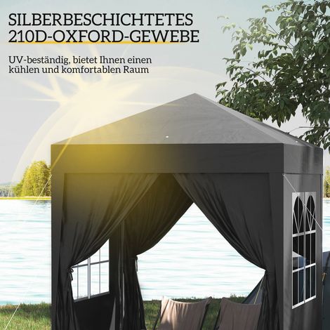 Pavillon de fête, tente de jardin, 4 parois latérales amovibles, 2 fenêtres, cadre métallique, 2 x 2 m, noir (1/4)
