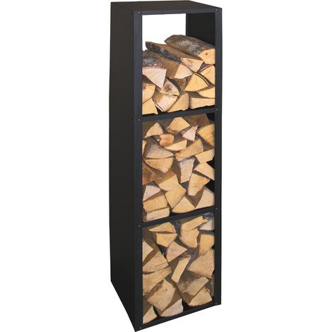 Étagère à bûches en métal noir mat – Rangement vertical 149 cm – Structure en acier robuste – Pour intérieur près du foyer – Lienbacher