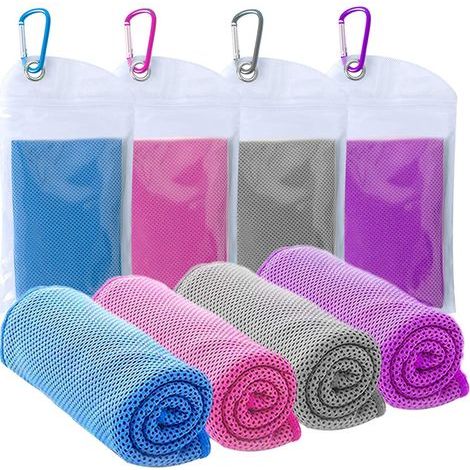Lot de 4 serviettes rafraîchissantes, serviette de sport, serviette glacée, serviettes rafraîchissantes en microfibre, idéales pour le sport et le fitness, le golf, le yoga, la course à pied, les voya