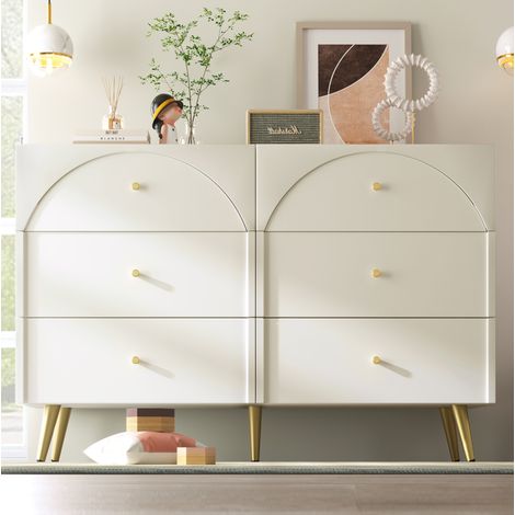 Moderne Kommode Weiß Mit 6 Schubladen, Hoher Sideboard Für Schlafzimmer Und Wohnzimmer, 120x40x85cm (1/5)