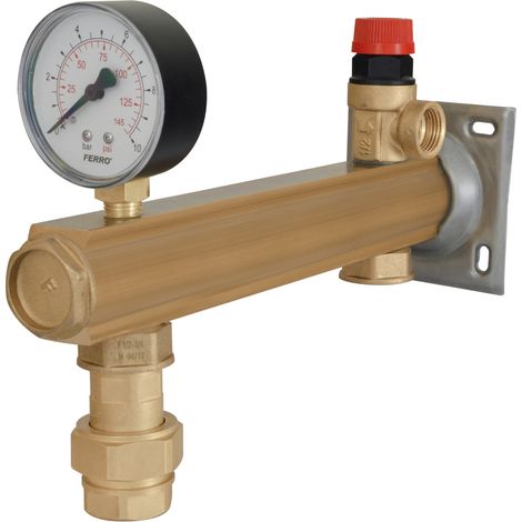 Grupo de seguridad para agua caliente sanitaria de 6 bares con conector rápido para vaso de expansión.