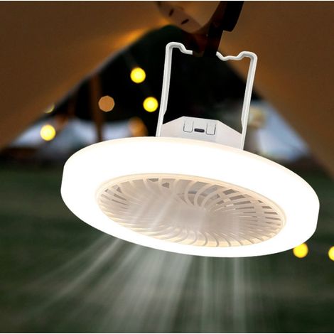 Ventilateur de plafond de camping avec éclairage – Ventilateur de camping – Lampe de camping LED – Rechargeable – Plastique – Blanc (1/5)