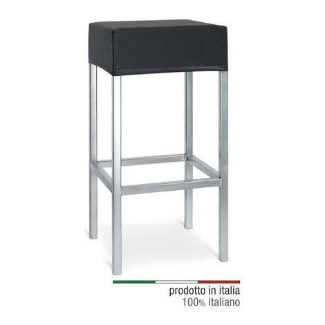 Sgabello Puffo in Metallo con Seduta Imbottita in Ecopelle Colore Senape