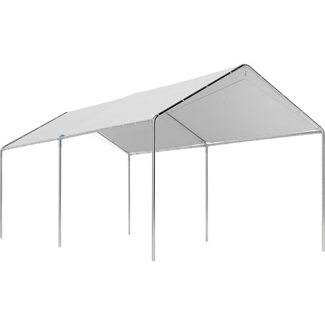 Outsunny carpa garaje para coche 3x6 m, cochera exterior portátil con marco de acero galvanizado, impermeable, anti-uv, con accesorios, blanco