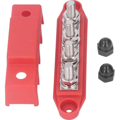 Barre de distribution 4 positions M10 pour camping-cars et bateaux, 250A 48VDC, rouge. (1/5)
