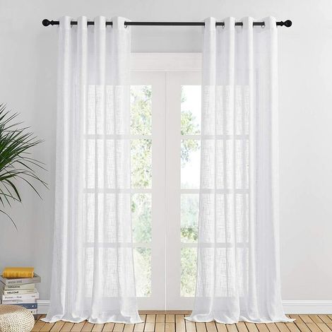 Rideau Voilage Blanc - Voi Draperies Fenêtre à Oeilts avec Motif de Croix Décoration de Maison Lumière Filtrer Soup Demi Transparent Mariage, L 132 x H 240 cm, 2 Pièces
