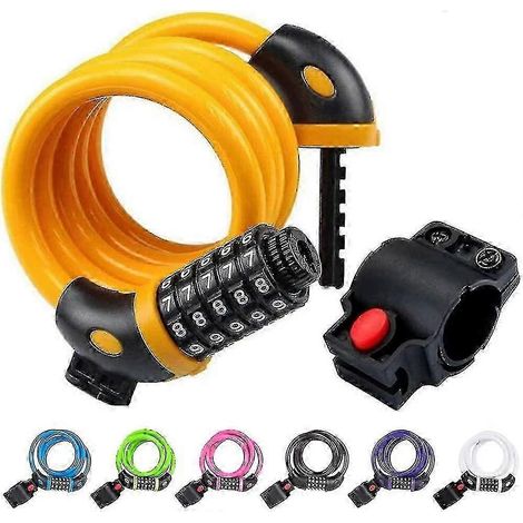 Antivol de vélo haute sécurité en fil de 1,2 mètre (4 pieds) avec cadenas à combinaison à 5 chiffres (noir) (q) jaune (1/5)