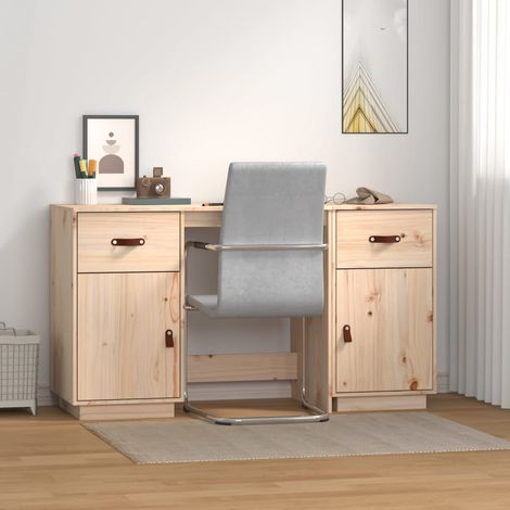 Bureau avec armoires 135x50x75 cm Bois massif de pin vidaXL (1/5)