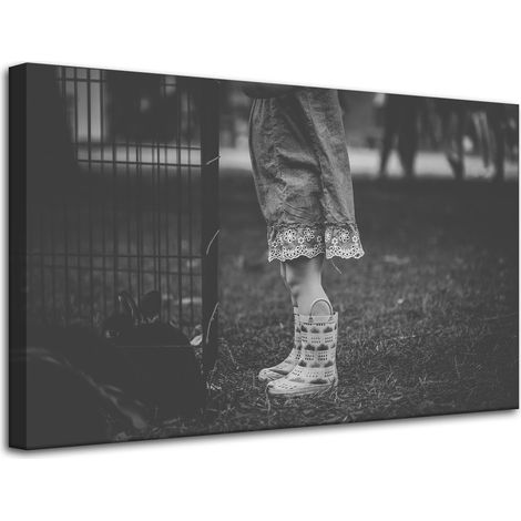 Leinwanddruck Schwarz-weiße Gummistiefel 80x50 cm