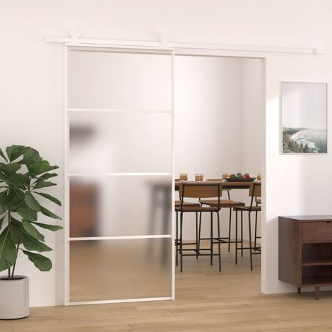 Porte coulissante, Porte Moderne robuste Verre ESG dépoli et aluminium 90x205 cm Blanc, ASAF77719 DESIGN IN (1/5)