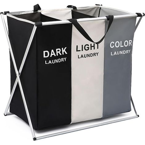Grand panier à linge 3 compartiments, 180L, coffre à linge autoportant, pliable et haut avec poignées, rangement pour vêtements et jouets, idéal pour chambre d'étudiant et placard familial, organiseur (1/5)