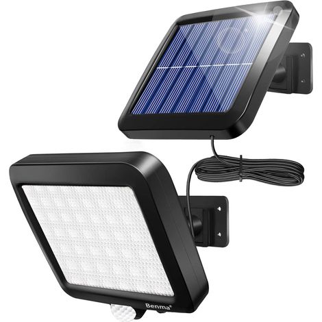 Lampes solaires d'extérieur, 56 LED, éclairage solaire mural ultra-lumineux 120° avec détecteur de mouvement, étanche IP65, pour la sécurité du jardin, câble de 5 m. (1/5)