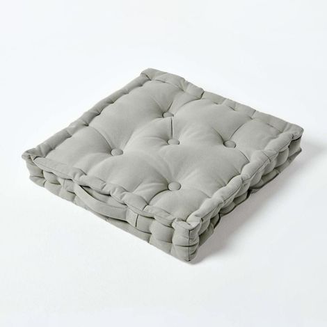 HOMESCAPES Cotton Grey Floor Cushion, 40 x 40 cm