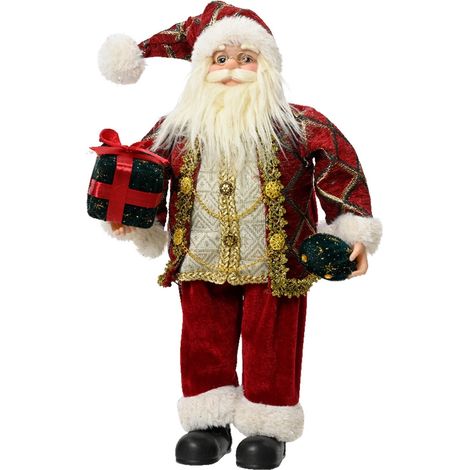 Statuetta di Babbo Natale con pacco regalo e in poliestere -Piccolo