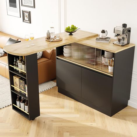 (N620P20771617S)Um 360° drehbare Essbar (Hauptkörper 90 x 45 x 100 cm), modernes, einfaches, multifunktionales, drehbares Sideboard mit Ablageflächen und Glas, geeignet für Küchen und Restaurants (1/5)