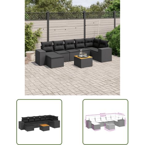 The Living Store 8-tlg. Garten-Sofagarnitur mit Kissen Schwarz Poly Rattan - Gartenmöbel Set - Esstisch - Lounge Möbel - Outdoor Möbel - Rattan Gartenmöbel (1/3)