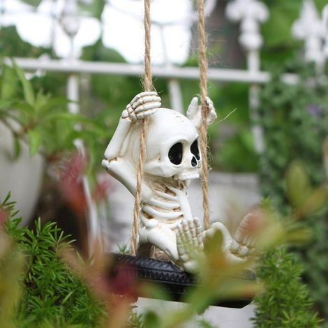 Balançoire Squelette - Résine Synthétique - Pour Extérieur Et Intérieur - Décoration Halloween Jardin Terrasse - 1 Pièce (1/5)