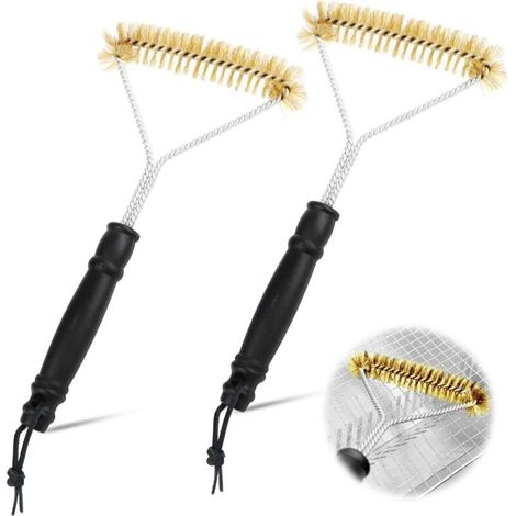 Brosse À Grill - Poils En Laiton - Tête Triangulaire 360° - Manche Ergonomique Antidérapant En Polypropylène - Pour Barbecues Électriques Et À Charbon - 1 Pièce (1/5)