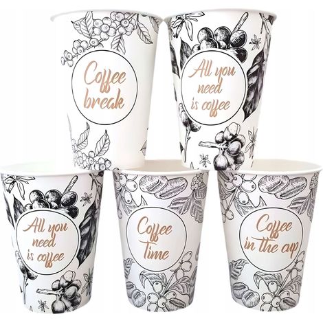Gobelets en papier 400 ml, lot de 50, gobelets jetables blancs écologiques « Tout ce dont vous avez besoin ». (1/5)