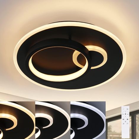 ZMH Plafonnier Led Salon - 33W Dimmable avec télécommande Noir Lampe de couloir Design moderne Lampe de salon pour chambre à coucher Cuisine Salle à manger Bureau Chambre des jeunes